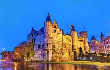 Fotobehang Het Steen, a medieval fortress in Antwerp, Belgium © Leonid Andronov