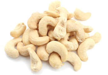 Tasty cashew nuts on white background