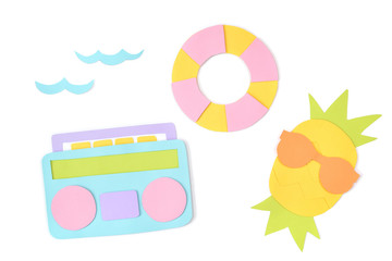 Summer set paper cut on white background - isolated
