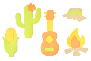 Festa Junian set paper cut on white background - isolated