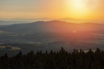 Nice view to sunset from kravi mountains, Czech landscape