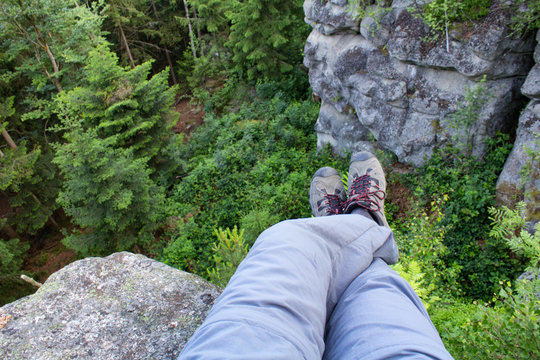Man legs and shoes on top of mountain, Mandelstein, Austria