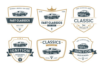 Set of muscle car emblems and badges. - obrazy, fototapety, plakaty