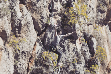 Walk a line in the sky.Turkish Highline Carnival in Antalya.
