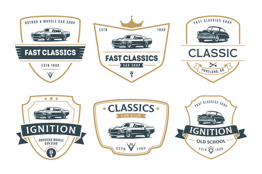 Set of muscle car emblems and badges.