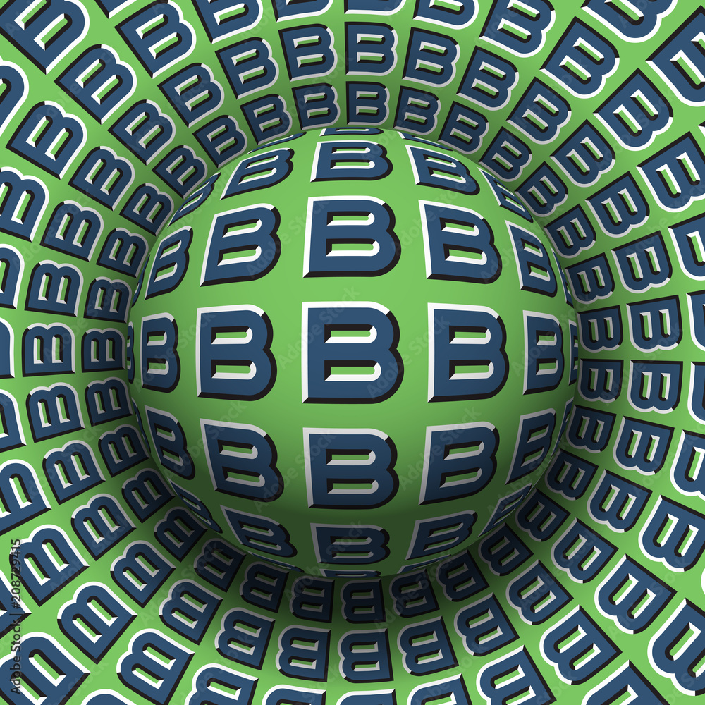 Aufkleber letters b patterned sphere rolling on rotating surface. abstract vector optical illusion illustratio