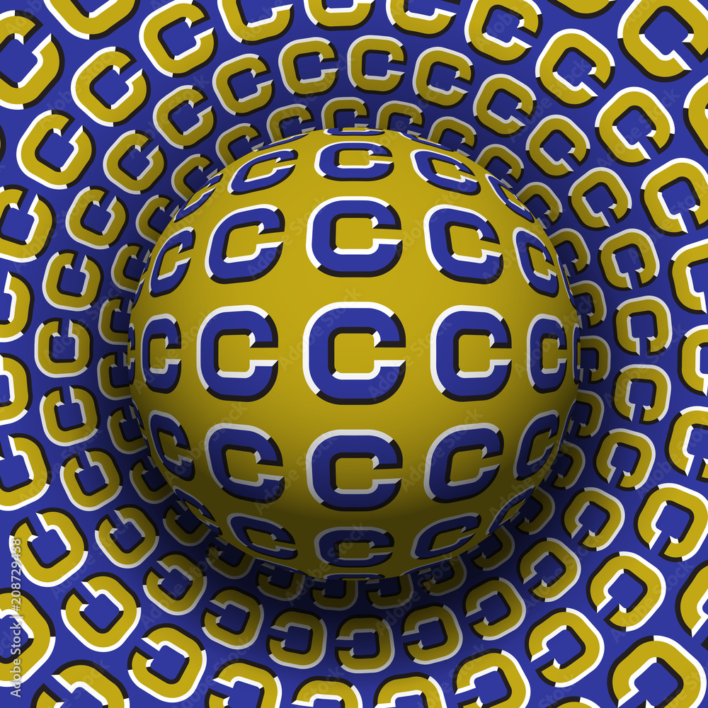 Aufkleber letters c patterned sphere rolling on rotating surface. abstract vector optical illusion illustratio