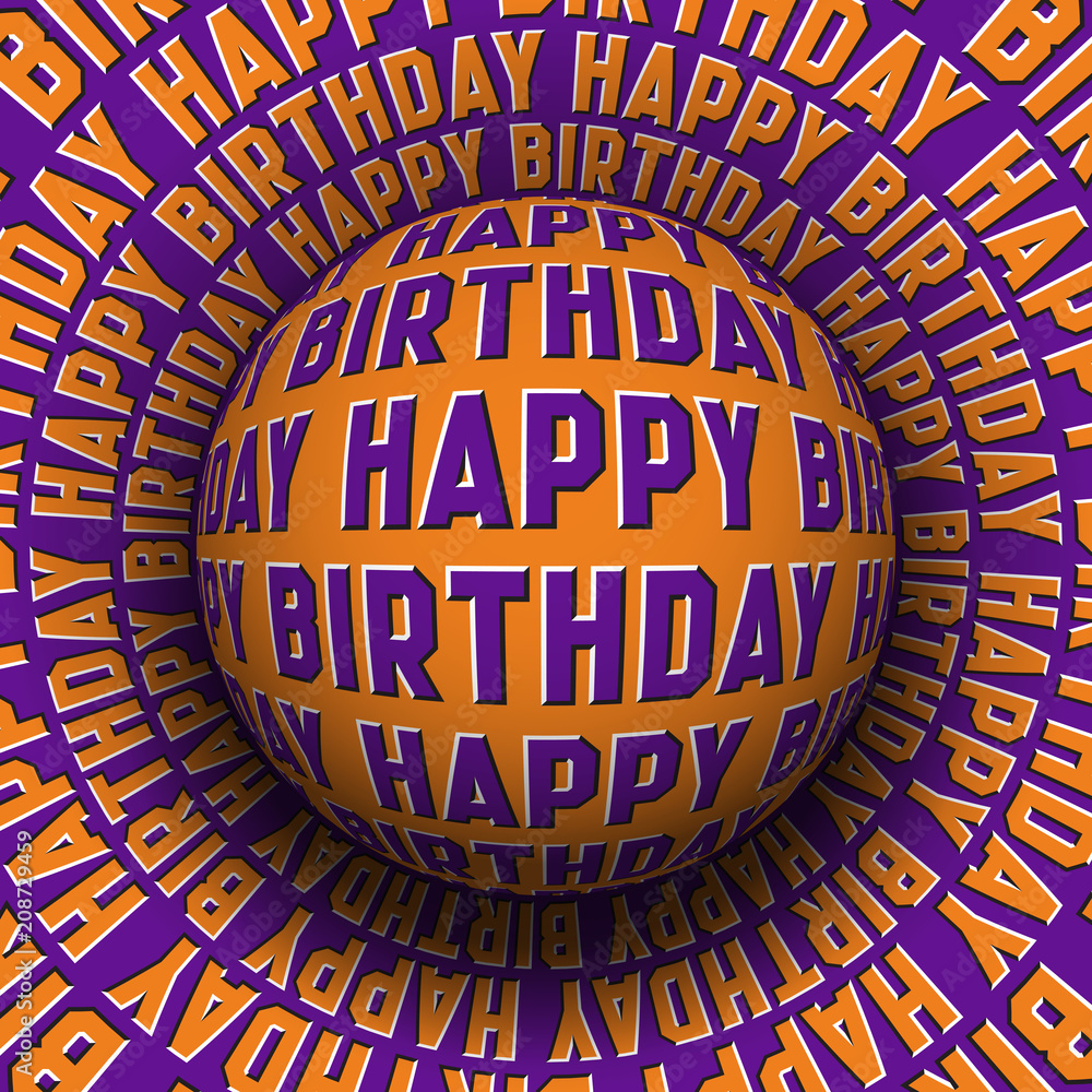 Aufkleber happy birthday patterned sphere rolling on rotating surface. abstract vector optical illusion concep