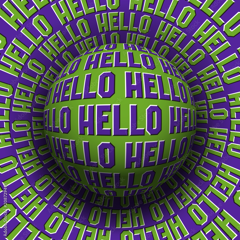 Aufkleber hello patterned sphere rolling on rotating surface. abstract vector optical illusion concept.