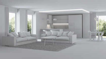 Modern house interior. Repairs. Gray interior. 3D rendering.