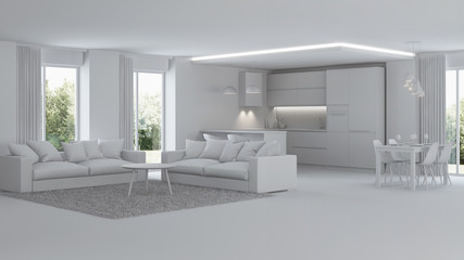 Modern house interior. Repairs. Gray interior. 3D rendering.