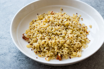 Cooked  Bulgur Rice with Quinoa in Plate Ready to Eat. / Bulghur for Pilav or Pilaf