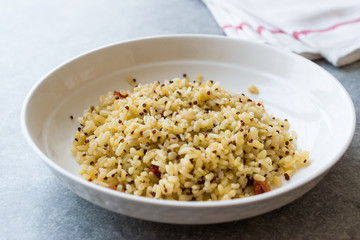 Cooked  Bulgur Rice with Quinoa in Plate Ready to Eat. / Bulghur for Pilav or Pilaf