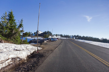 A scenic highway (Rim Drive) in Crater Lake National Park, Oregon, USA