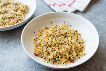 Cooked  Bulgur Rice with Quinoa in Plate Ready to Eat. / Bulghur for Pilav or Pilaf