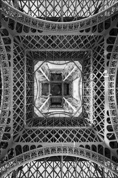 Fototapeta The Eiffel Tower, abstract view from below, Paris France