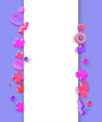 Lilac and white background with pink geometric 3d figures.