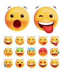 Set of Cute Emoticons on White Background . Isolated Vector Illustration 