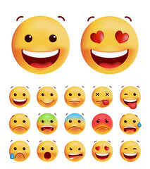 Set of Cute Emoticons on White Background . Isolated Vector Illustration 