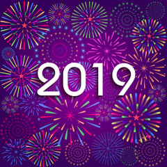 Firework displayed for Happy New year 2019 and holidays concept