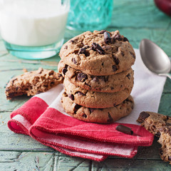 Cookies for breakfast on old cyan wooden table