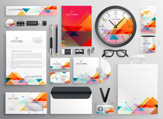 modern set of brand stationery items with abstract shapes