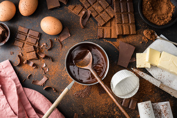 Ingredients for cooking chocolate pastry from above