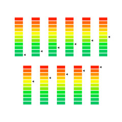 Color coded progress, level indicator with units. Vector stock illustration.