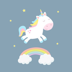Cute unicorn vector illustration. Flat design.