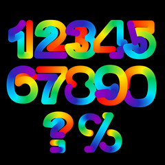 Rainbow 3d numbers set, vector illustration. Colorful number symbols isolated on black background.