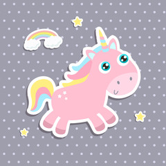 Cute unicorn sticker vector illustration. Flat design.