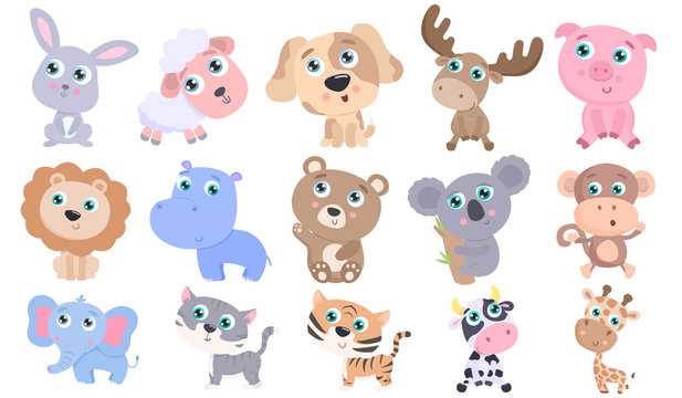 Cute animals set. Flat design