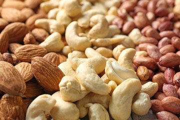 Many different nuts as background