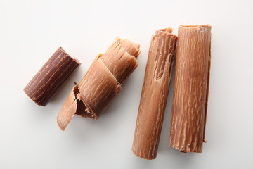 Chocolate curls, isolated on white