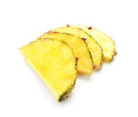 Slices of fresh pineapple on white background