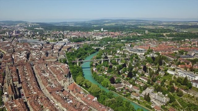 sunny day bern cityscape riverside aerial panorama 4k switzerland
