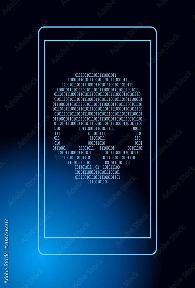 Poster cyber attack backgroundhuman skull in digital background. concept of network security, computer viru