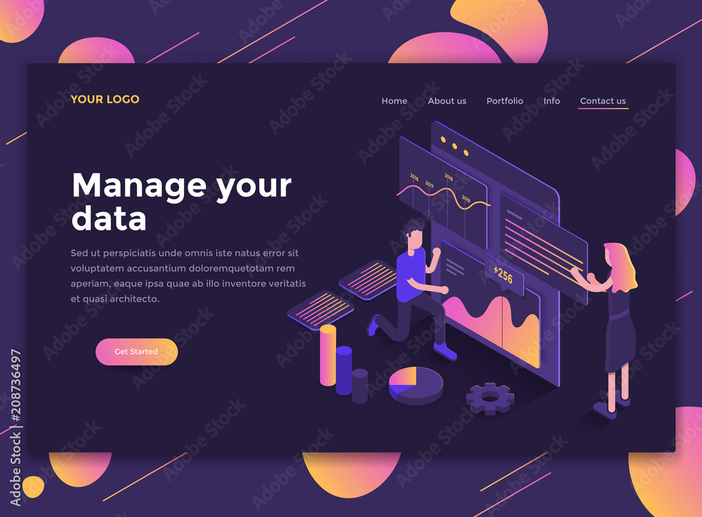 Aufkleber flat modern design of website template - manage your data