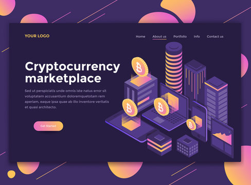 Flat Modern design of website template - Crypto currency marketplace