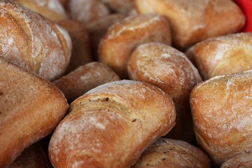 a heap of fresh bread buns