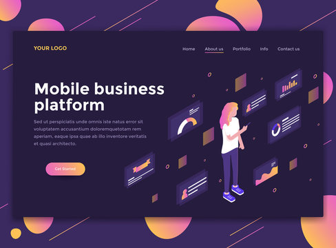 Flat Modern design of website template - Mobile business platform