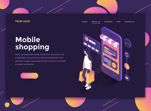 Flat Modern design of website template - Mobile Shopping