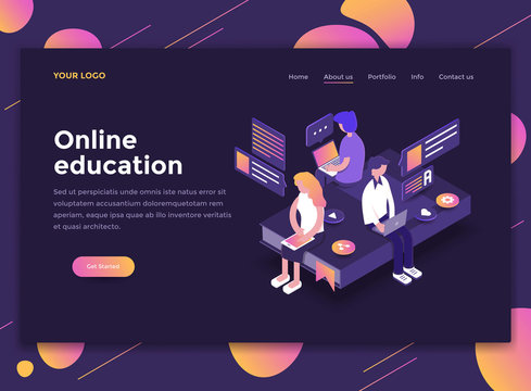 Flat Modern design of website template - Online Education