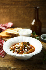 Seafood stew with mussels, tomatoes and Feta cheese