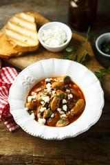 Seafood stew with mussels, tomatoes and Feta cheese