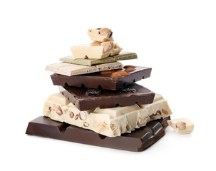 Different chocolate on white background
