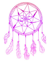 Dreamcatcher. Zentangle. Feathers. Abstract mystic symbol. American indians symbol. Zen art. Design for spiritual relaxation for adults. Line art creation