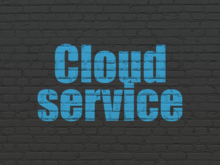 Cloud computing concept: Painted blue text Cloud Service on Black Brick wall background