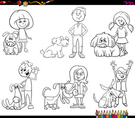 children and dog characters coloring book