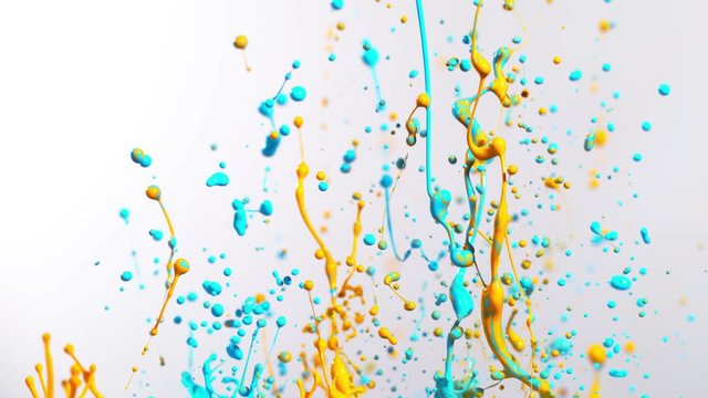 Colorful splashing paint in super slow motion. Shot with high speed cinema camera, 1000fps